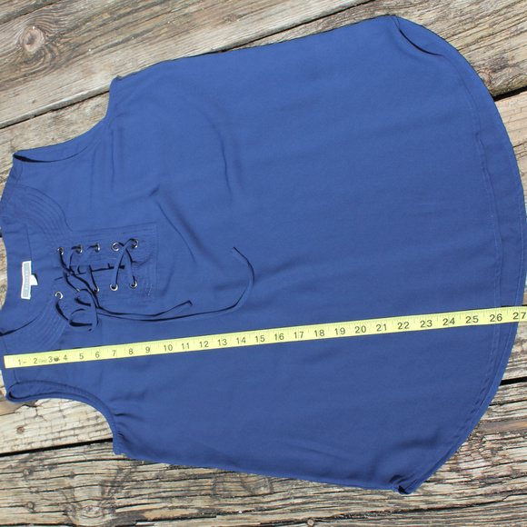 Pleione Lightweight Lace Up Sleeveless Top, Navy S - Picture 5 of 6